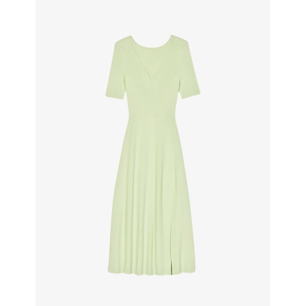 NWT MAJE Ruched Lace-Up Ribbed Stretch-Knitted Midi Dress Verts XS - Picture 6 of 14